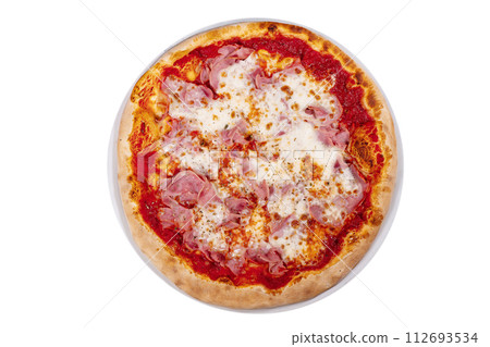 Pizza with prosciutto parma ham on wooden background top view. Italian cuisine Pizza with prosciutto parma ham on wooden background top view. Italian cuisine 112693534