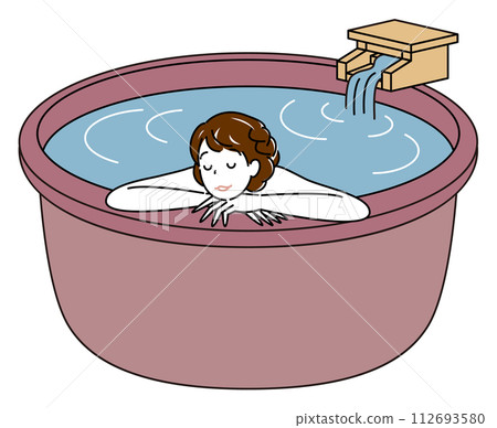 Simple illustration of a cute naked woman taking a pleasant bath in an open-air bath with natural hot spring water Simple illustration of a cute naked woman taking a pleasant bath in an open-air bath with natural hot spring water 112693580