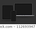 Devices template, Useful electronic mockup, Blank electronic mock, Notebook shape, Smartphone outline, 112693947