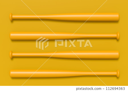 Set of wooden professional softball or baseball bat on monochrome background. 3d rendering of sport accessories for team playing games Set of wooden professional softball or baseball bat on monochrome background. 3d rendering of sport accessories for team playing games 112694363