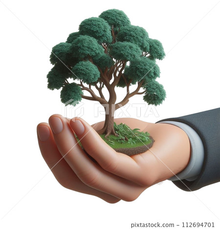 hand holding tree  3d render illustration 112694701