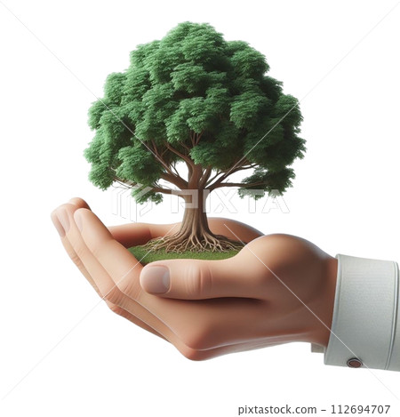 hand holding tree  3d render illustration 112694707