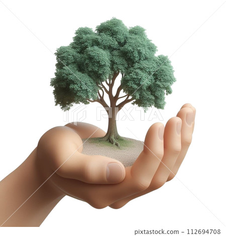 hand holding tree  3d render illustration 112694708
