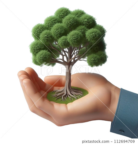hand holding tree  3d render illustration 112694709