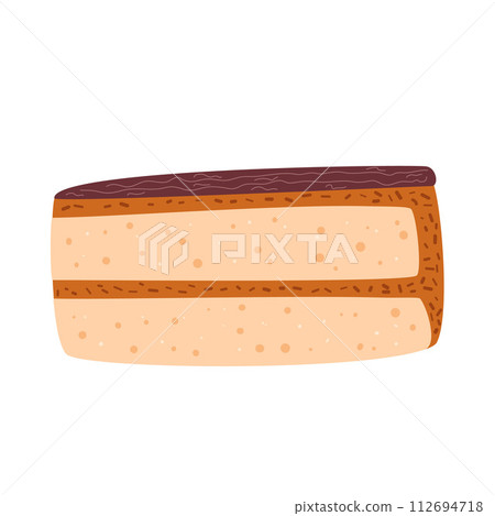 Slice of cake. Sweet bakery piece. Pastry dessert with cream. Vector illustration isolated on white background Slice of cake. Sweet bakery piece. Pastry dessert with cream. Vector illustration isolated on white background 112694718