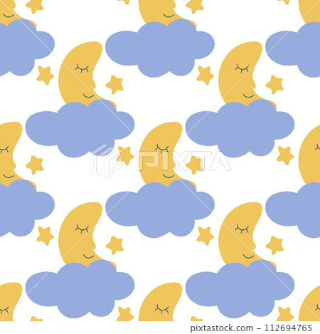 Sleeping moon in clouds with stars seamless pattern 112694765