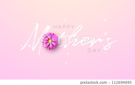 Mother Day Banner Illustration with Spring Flower and Typography Letter on Pink Background. Happy Mother's Day Vector Celebration Design for Postcard, Greeting Card, Flyer, Invitation, Brochure 112694895