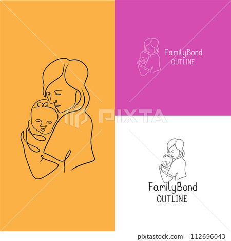 The logo mother hug baby, in the line art style, in loving for business, baby shop, Healthy Family, Mother's Day, etc. Hand-drawn vector illustration The logo mother hug baby, in the line art style, in loving for business, baby shop, Healthy Family, Mother's Day, etc. Hand-drawn vector illustration 112696043