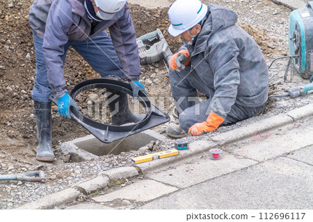 Manhole raising work Manhole adjustment ring cover 112696117
