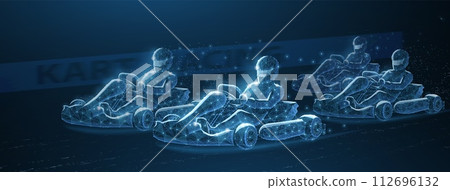 Fast karting racer on blue. Go kart race. 112696132