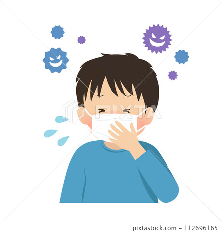 Vector illustration of a boy with a cold 112696165