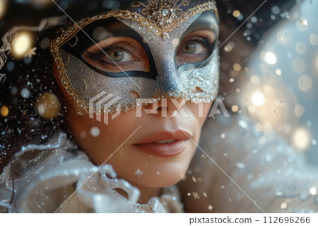 A beautiful woman in a mysterious Venetian mask A beautiful woman in a mysterious Venetian mask 112696266