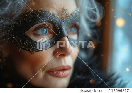 A beautiful elderly woman in a mysterious Venetian mask A beautiful elderly woman in a mysterious Venetian mask 112696267