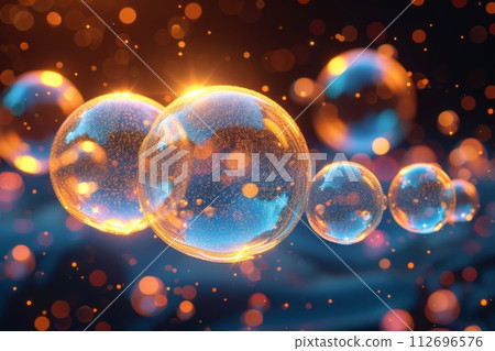 Rainbow soap bubbles in sunlight on a dark background 112696576