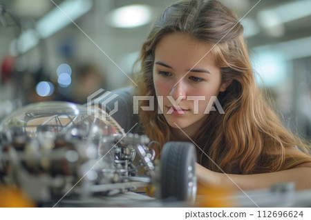 An engineer makes an airplane model 112696624