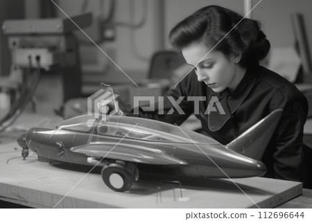An engineer makes an airplane model 112696644