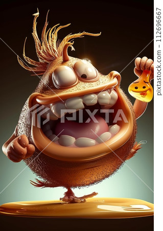The cartoon toothy character is smiling with all his teeth. 3d illustration 112696667