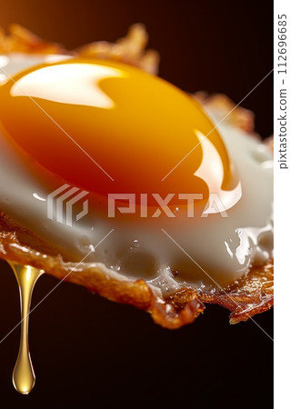 Close-up of one fried egg on a black mold 112696685