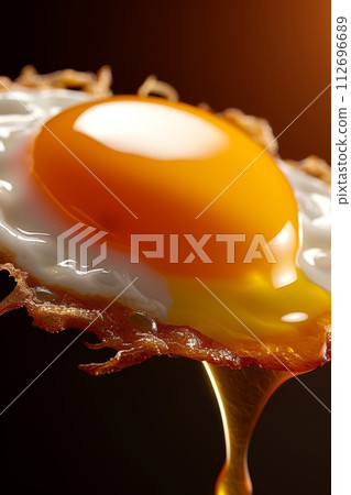 Close-up of one fried egg on a black mold 112696689