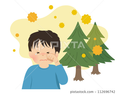 一個患有嚴重花粉熱症狀的男孩的形象_向量圖解 一個患有嚴重花粉熱症狀的男孩的形象_向量圖解 112696742