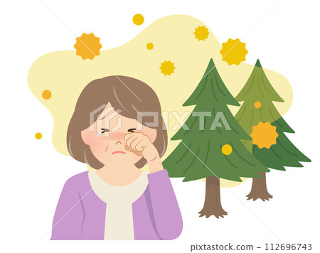 嚴重花粉症症狀的圖像高級女性_向量插圖 嚴重花粉症症狀的圖像高級女性_向量插圖 112696743