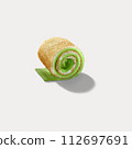 Sweet roll with green cream and soft cheese isolated on a white background. 112697691