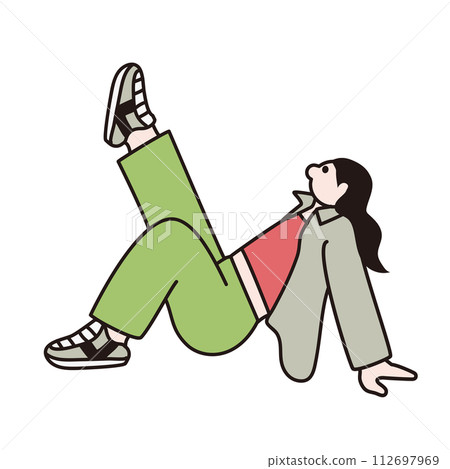 Line drawing vector of a woman raising one leg Line drawing vector of a woman raising one leg 112697969