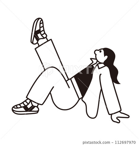 Line drawing vector of a woman raising one leg 112697970