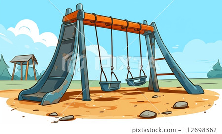 Damaged playground swing poses danger to children due to wear .AI Generated 112698362