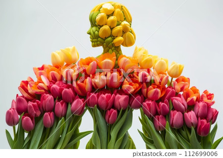 An art photo of a woman in red tulips. The concept of the women's holiday on March 8th 112699006