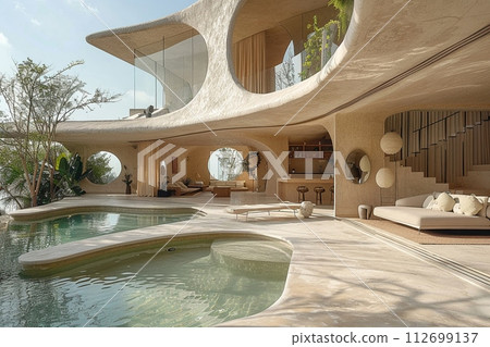 AI-generated content. Modernist villa with open spaces natural light AI-generated content. Modernist villa with open spaces natural light 112699137