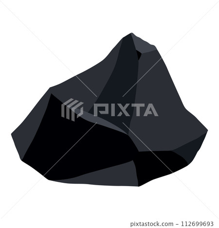 Coal black mineral resources. Pieces of fossil stone. Polygonal shape. Black rock stone of graphite or charcoal. Energy resource charcoal icon 112699693