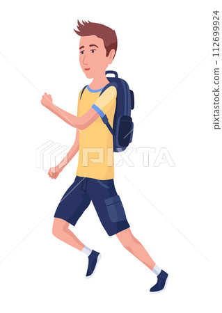 Pupils evacuation from school building flat color vector illustration. Students and staff emergency leaving. Kids follows escape route 2D cartoon characters with educational facility Pupils evacuation from school building flat color vector illustration. Students and staff emergency leaving. Kids follows escape route 2D cartoon characters with educational facility 112699924