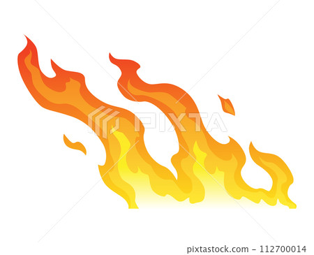 Fire flame icon. Cartoon heat wildfire or bonfire, burn power fiery. Power light energy silhouette. Campfire element in flat style. Isolated vector illustration 112700014