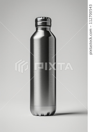 Sports Aluminum Water Bottle for Hiking or Cycling on a gray background Sports Aluminum Water Bottle for Hiking or Cycling on a gray background 112700543