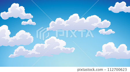 Sky and clouds on hand painted watercolor background. Stylish design of airy atmosphere, vector illustration Sky and clouds on hand painted watercolor background. Stylish design of airy atmosphere, vector illustration 112700623