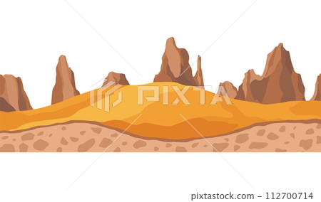 Game landscape. Cartoon design nature. Landscape of soil section. Illustration of cross section ground slice isolated on white background 112700714