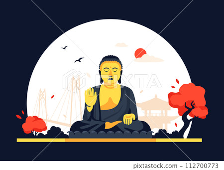 Peaceful buddha statue - modern colored vector illustration Peaceful buddha statue - modern colored vector illustration 112700773