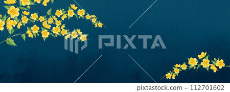 Yamabuki flower watercolor illustration background frame 112701602