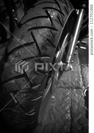 The rear wheel on a motorcycle. Ride concept 112701866
