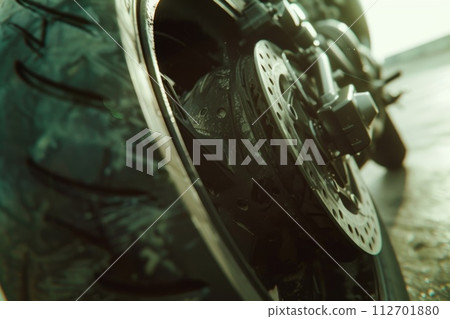 The rear wheel on a motorcycle. Ride concept 112701880