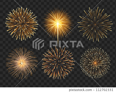 Realistic golden fireworks set 112702331