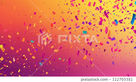 Banner flat design gift and confetti. Generative AI 112703381
