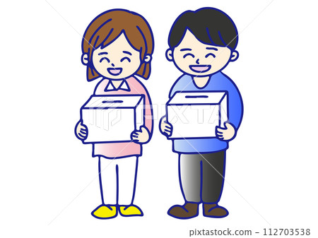 Men and women doing fundraising activities with smiles Men and women doing fundraising activities with smiles 112703538