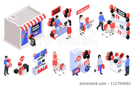 Isometric black friday composition store Isometric black friday composition store 112704082
