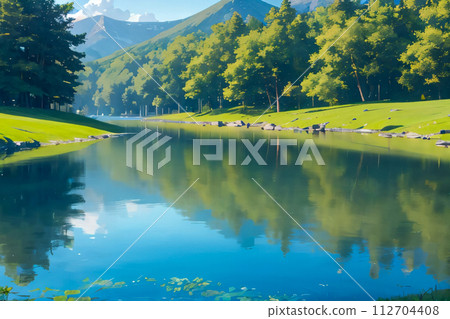 golf course with lake in the mountains golf course with lake in the mountains 112704408