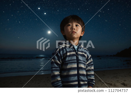 A boy looking up at a starry sky - AI-generated image 112704737