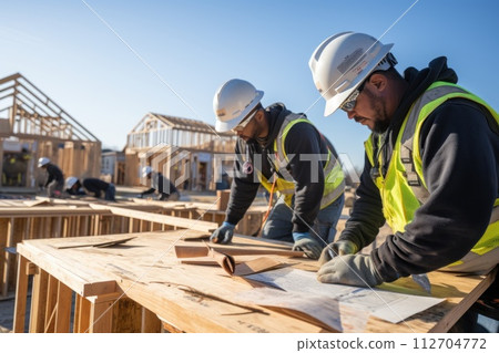 Construction Workers Framing New Home. Generative AI Construction Workers Framing New Home. Generative AI 112704772