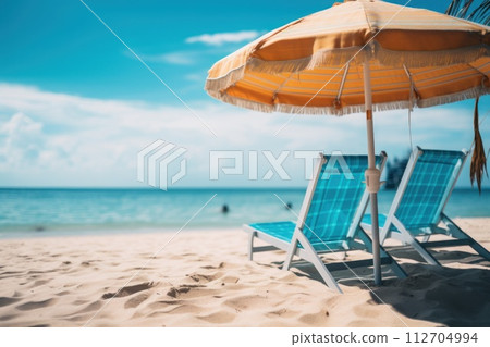 Landscape summer vacation holiday travel ocean sea beach background banner. Generative AI 112704994