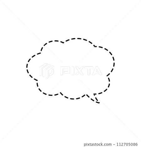 Simple monochrome broken line cloud-shaped speech bubble_right facing single item Simple monochrome broken line cloud-shaped speech bubble_right facing single item 112705086